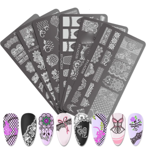 6 Pieces Nail Stamping Plates Set for Professional Nail Art Lace and Leaf Designs Nail Decoration Manicure Accesories