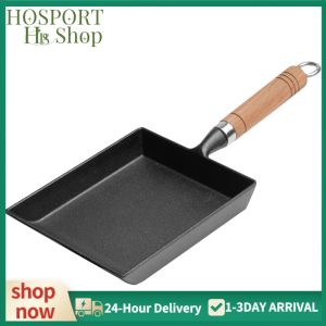 Cast Iron Egg Pan Non-Stick Japanese Omelette Pan 20cm for Breakfast Cooking Durable Black Finish