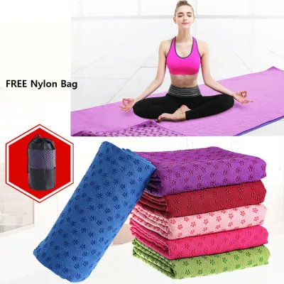 【SHIP IN 12 HOURS 】 Yoga Towel Mat Anti Slip with Free net Nylon Bag sg ready stock