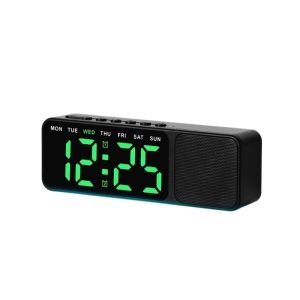 BNU0349 Time / Week / Date Display LED Digital Alarm Clock Ambient Lighting Dual Alarms Electronic Table Clock Minimalist Style Wood- Imitation Bluetooth Speaker with Clock Bedroom Use