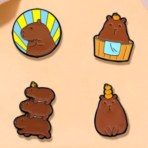 TIMIA Emoticon Pack Capybara Pin Metal Animal Alloy Badge Jeans Baking Paint Cartoon Pin Brooch Student