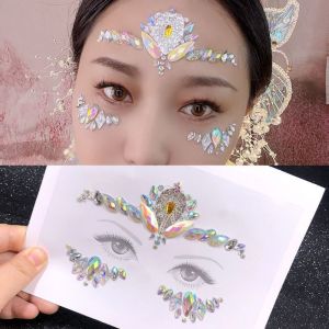 FGJHD Waterproof 3D Rhinestones Sticker Fake Tattoo Glue Free Temporary Tattoo Sticker Gemstones Colorful Crystal Facials Sticker Women