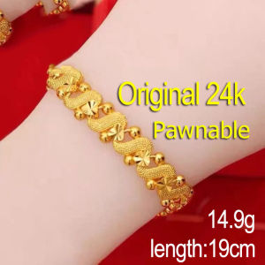 24K Saudi Gold Nasasangla 100% Original Womens S-shaped flower heart-shaped bracelet niche fashion temperament jewellery wedding jewelry buy 1 take 1 pearl earrings Free box