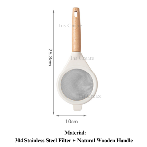 304 Stainless Steel Mesh Filter Spoon with Wooden Handle Flour Filter Spoon Household Kitchen Fried Food Filter Oil Baked Stainless Steel Flour Filter Screen Soybean Milk Filter Screen Cooking Spoon