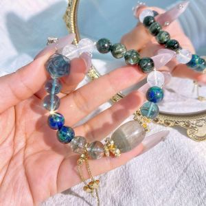 [现货] 银发晶路路通+绿幽灵+蓝铜矿共生孔雀石+萤石+蓝针+绿龙晶手串｜辟邪守护 × 财运增长 × 心灵疗愈｜Crystal Energy Bracelet｜Protection • Wealth • Healing