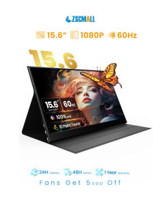 【Local Warehouse】ZSCMALL 15.6 1080P Touch Screen Portable Monitor USB-C HDMI HDR IPS Travel Monitor with Smart Cover & Speaker Second External Monitor for Laptop PC Mac Phone Table Xbox switch PS4/5【Delivered Whinin 72 Hours】