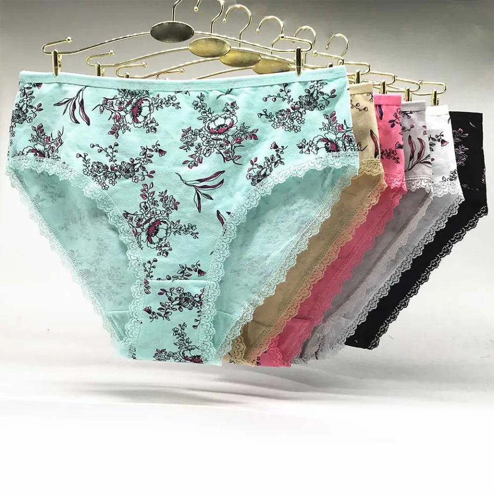 LOT Nice 5 Women Bikini Panties Brief Floral Lace Cotton Underwear Size M L  XL