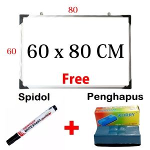 White Board / Papan Tulis 60x80cm Free Penghapus + Spidol papan gantung 2 sisi