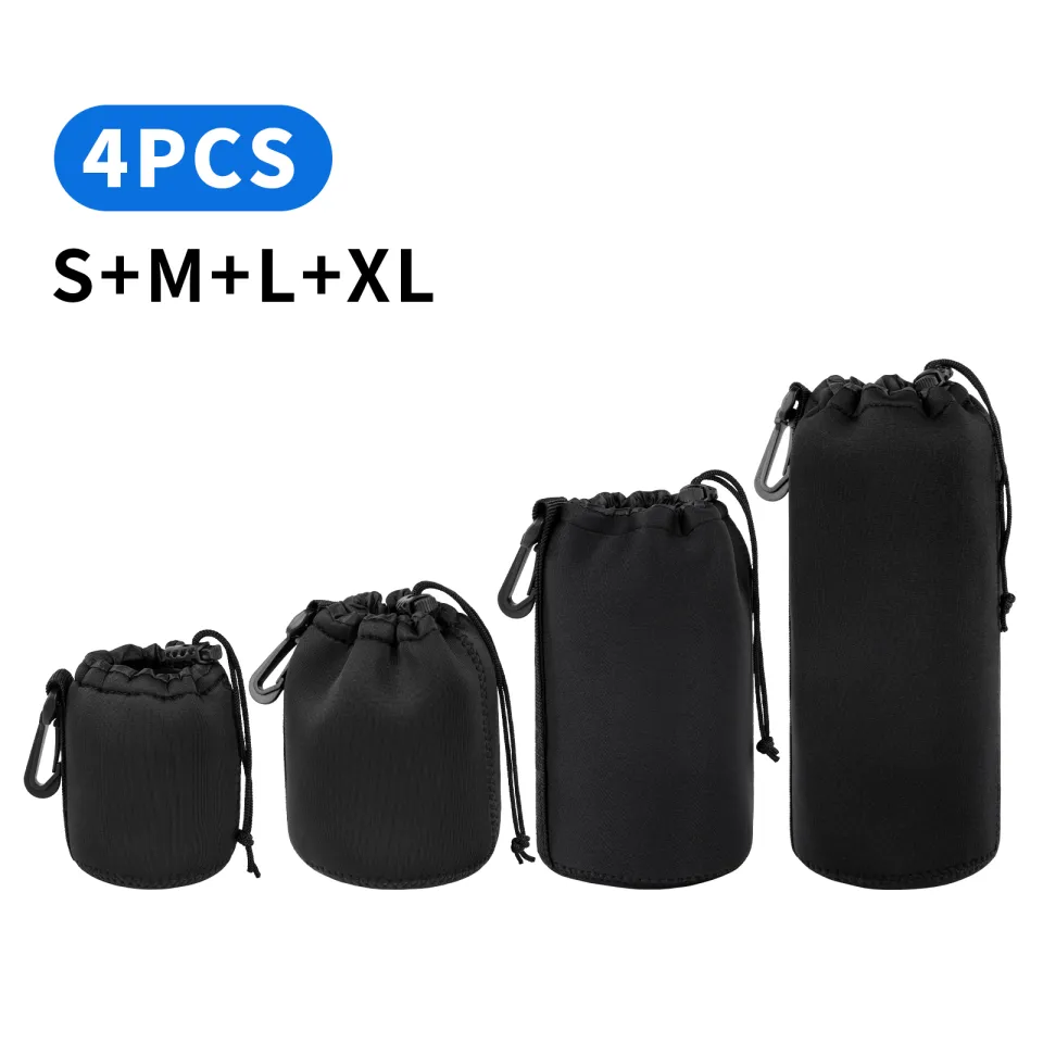 Aazon.co: Selens Sall Drawstring Lens Pouch Black Neoprene DSLR Caera Lens Bag Copatible