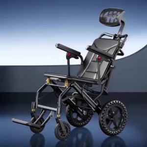 Lightweight Reclining Wheelchair 12kg Carbon Fiber Aluminum Frame Multi-angle Adjustable Backrest Dual Safety ke Portable Foldable Travel Wheelchair for Elderly & Rehabilitation Patients