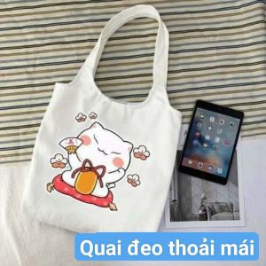[FREE SHIP] Túi tote kiểu tròn vải canvas  phong cách thời trang đi học đi chợđi đòi nợ cũng đẹp....