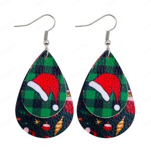 Snowflake Reindeer Bell Christmas Tree Leather Earrings