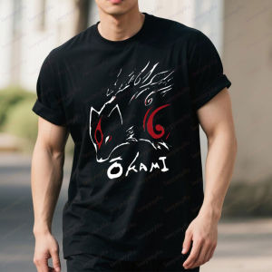 Okami Japanese Lore Wolf Video Game T Shirt Classic Patterns Printed T-shirt Men Crewneck Cotton Short Sleeve Daily Life Tee Top