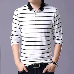 TFETTERS Men Long Sleeve Polo Shirt 95% Cotton Striped Business Casual Top Plus Size M‑5XL Slim Lapel Collar Daily Wear T‑Shirt2026