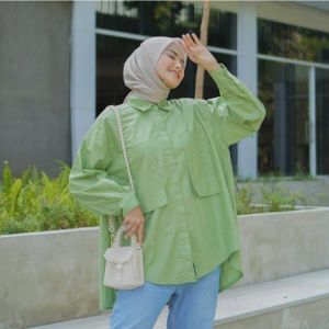 KEMEJA WANITA CRINKLE OVAL TERBARU/KEMEJA POLOS LENGAN PANJANG OVERSIZE