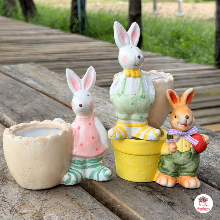 กระถางดินเผามินิมอลรูปกระต่าย สำหรับไม้อวบน้ำ