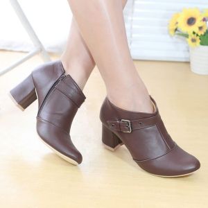 Sepatu boots wanita dewasa impor terbaru heels tinggi 7cm hak tahu SBR 703 bahan kulit sintetis