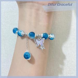 Ditur Butterfly Pendant Elastic Bracelet Colorful Glass Beads Bracelet For Women Girls Fashion Jewelry Gifts