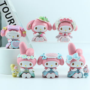 6Pcs Kawaii Sanrio Figures Set My Melody Kulomi CinnamonRoll Anime Model Figure Lovely Action Cartoon Figurine Decor For Cake Home Car Kid Girl Gift Christmas New Year Decoration