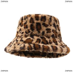 [COD] ZNPNXN Hats Womens Winter Faces Small Leopard Print Fishermans Hats Womens Versatile Thermal Tub Hats Plush Bucket Hats