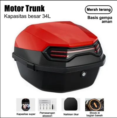 Kotak Bagasi Motor Listrik 34L Universal Tahan Air Kotak Penyimpanan Belakang Motor & Skuter Listrik
