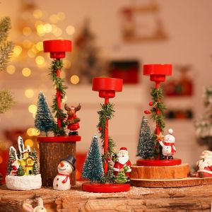 Desktop Resin Christmas Tree Santa Claus Candle Holder Christmas Party Decoration Ornaments