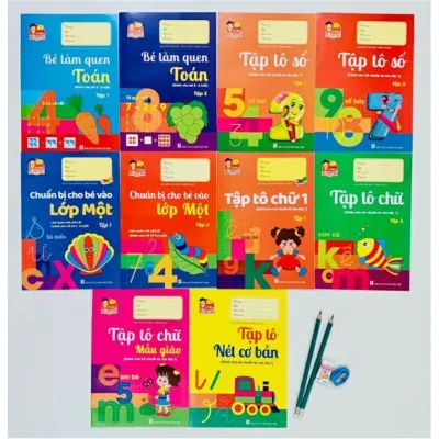 Bộ hành trang cho bé vào lớp 1 tập tô tập viết chữ số - 10 quyển kèm bút chì và tẩy