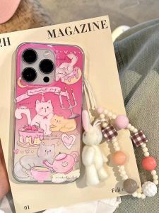 🖤ส่งจากไทยใน24ชม🖤เคสไอโฟน 15 14 13 12 Pro Max เคส for เคสไอโฟน11 น่ารัก การ์ตูน แมว พร้อมจี้ กระต่าย TPU การป้องกันการตก Case