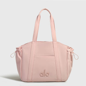 ALO Women Side Drawstring Tote Bag Nylon Adjustable Side Cinch Design Handbag Large‑capacity Casual Gym Work School Daily Shoulder Bag