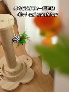 Solid Wood Cat Scratching Post Natural Sisal with Interactive Track Toys & Ball