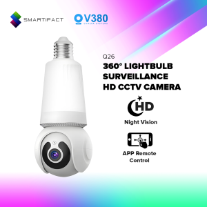 V380 Q26 3MP Bulb CCTV Camera 360 WIFI Indoor Camera Automatic Monitoring Video Monitor Illuminating Bulb PTZ CCTV Camera Up to 128GB Storage