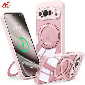 360 Rotate Magnetic Bracket for Magsafe Case for Google Pixel 10 9 8 Pro XL 8A 9A 10A Plating Camera Hard Transparent Back Cover