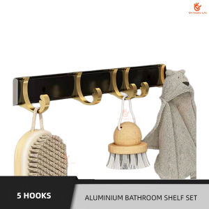 [SG Stock]Aluminum Punch/No Punch Bathroom Storage Rack Set Towel Rack Toilet Rack Black and Gold