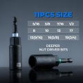 toolant Deep Nut Driver Set, 11pcs SAE/Metric Impact Driver Bit Set 1/4''~3/4'' Nut Driver, 1/4'' Quick Change. 