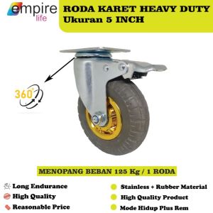 Roda Karet Kembang Heavy Duty 5 inch Hidup Plus Rem