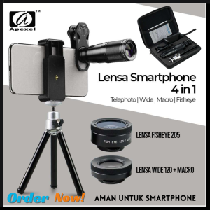 APEXEL 4 in 1 Lensa Smartphone Telephoto Wide Macro Fisheye / BERGARANSI bagus murah multifungsi cod