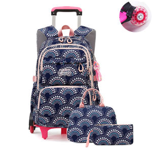 New Girl Trolley Schoolbag 3-piece Set 6-wheel Detachable Waterproof Backpack Primary School Students 6-14 Years Old School Bag