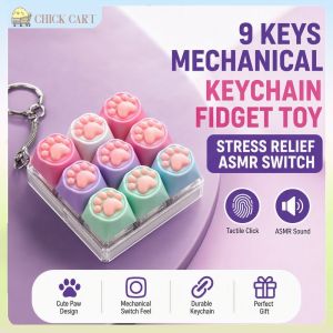 Mechanical Keyboard Keychain 9 Key Switch Clicky ASMR Fidget Stress Relief Durable Plastic Pendant Gift