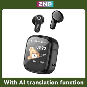 ZNP N02 Translation Headphones Screen Translation Open-back LED Wireless Headphones Bluetooth 6.0 AI Wireless Headphones Real-time Translation IPX7 Waterproof Smart Touchscreen Gaming Headphones Customizable Screen Background Image