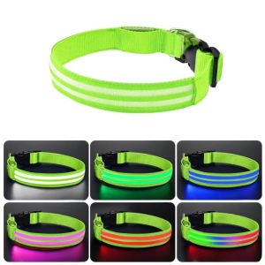 OUTOPEN Chất liệu Nylon Vòng cổ phát sáng cho chó Có thể điều chỉnh Đèn nhấp nháy Vòng cổ phát sáng cho thú cưng Thoải mái Chống thấm nước Vòng cổ chó phát sáng LED Đi bộ đêm