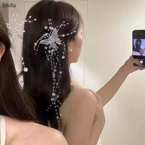 [ShiFu] Long Butterfly Beaded Tassel Hair Clip For Women Fairy Temperament Sweet Princess Hairpin Fashion Bride Hair Accessories