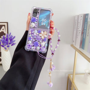 Luxury Bling Pearl Rose Flower Phone Case For OPPO Find N2 Flip N3Flip Cover for Find N3 Flip Daimond Case + Bracelet