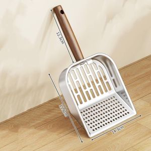 MUSASI Waste Removal Cat Litter Scoop Stainless Steel Easy Clean Pet Waste Shovel Wooden Handle Litter Box Scoop