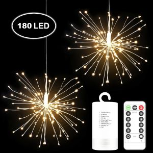 LED String Lights Fireworks Night Light with Remote Control Tree Shape USB Charging Holiday Fireworks Table Lamp