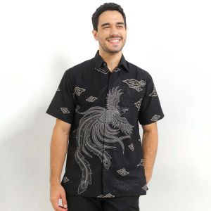 Rianty Batik Premium Pria Kemeja Pendek Furing Hitam Hem Prada Allerga
