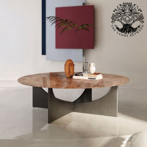 Bàn trà sofa bàn phòng khách bàn cafe LIDO MINOTTI nhập khẩu đá cẩm thạch Amber inox xước titan