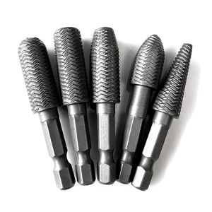 DOHOHO 5Pcs/Set 1/4inch Hex Shank Rotary Rasp File 6.35mm Hexagonal Handle Super Hard Grinding Burrs Steel Electric Grinding Head Metal Wood Grinding