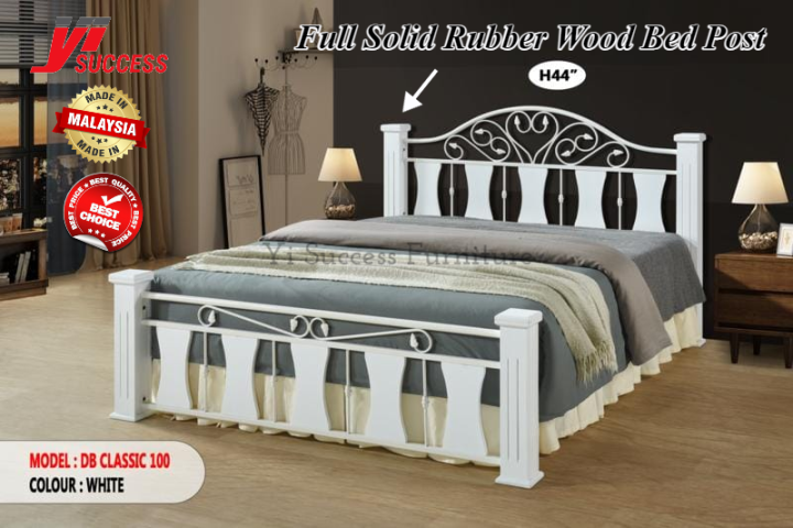 Yi Success Classic White Metal Queen Bed Frame / Wooden Post Metal Bed ...