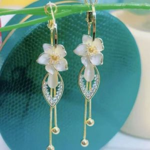 Fashionable Ring Gift 气质高级感锆石花朵流苏耳环女轻奢小众设计感耳坠时尚百搭耳饰潮