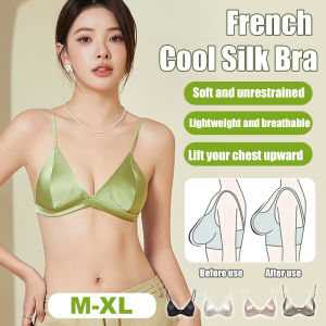 Red womens French triangle bra with thin straps flattering for larger busts made of mulberry silk.